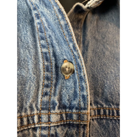 Medium Original Arizona Jean Company Long Sleeve Denim Blue Shirt Button Pockets - Picture 7 of 8